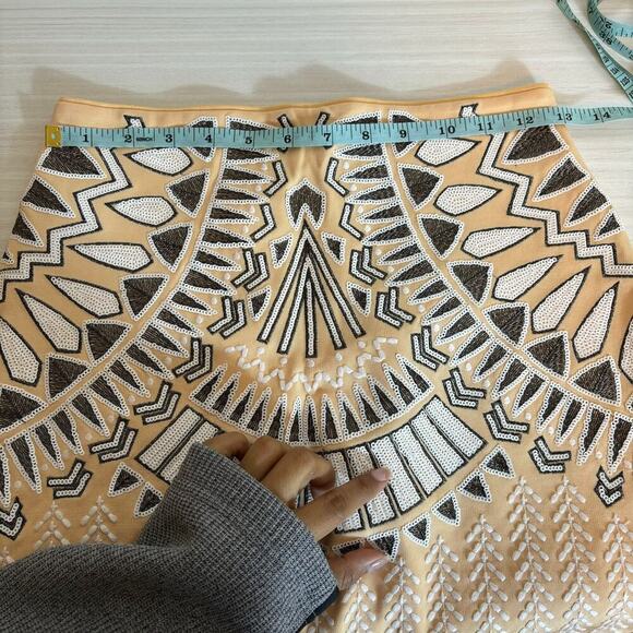 Bebe Embellished Mini Skirt Size 4 Sequin Embroidered Fitted Party Geometric - Picture 3 of 10